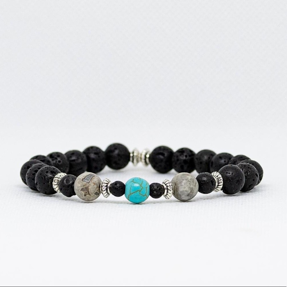 Handmade Lava Rock and Turquoise Bracelet